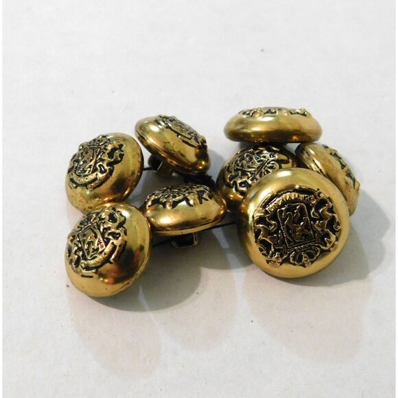 Vintage Gold Tone Embossed Coat Of Arms Buttons Set Of 8 - Picture 3 of 7